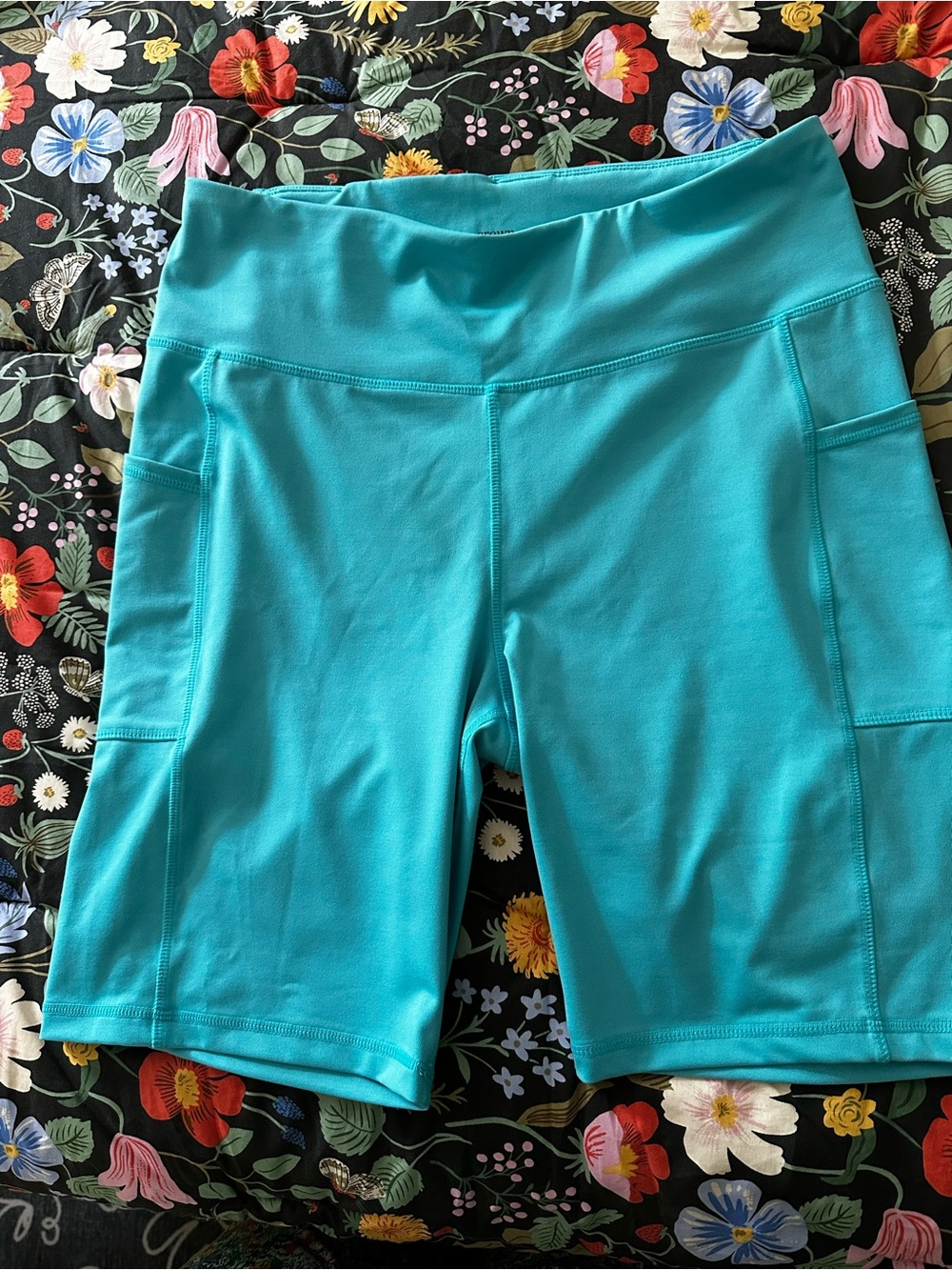 crown & ivy Teal Women’s Bike Shorts with Side Pockets